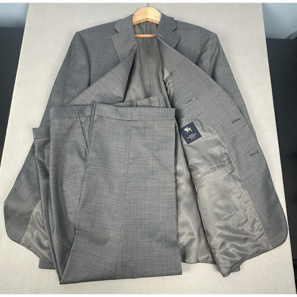 Hart Schaffner Marx Men's Gray Window Pane Suit 50L Made in USA Business Career
